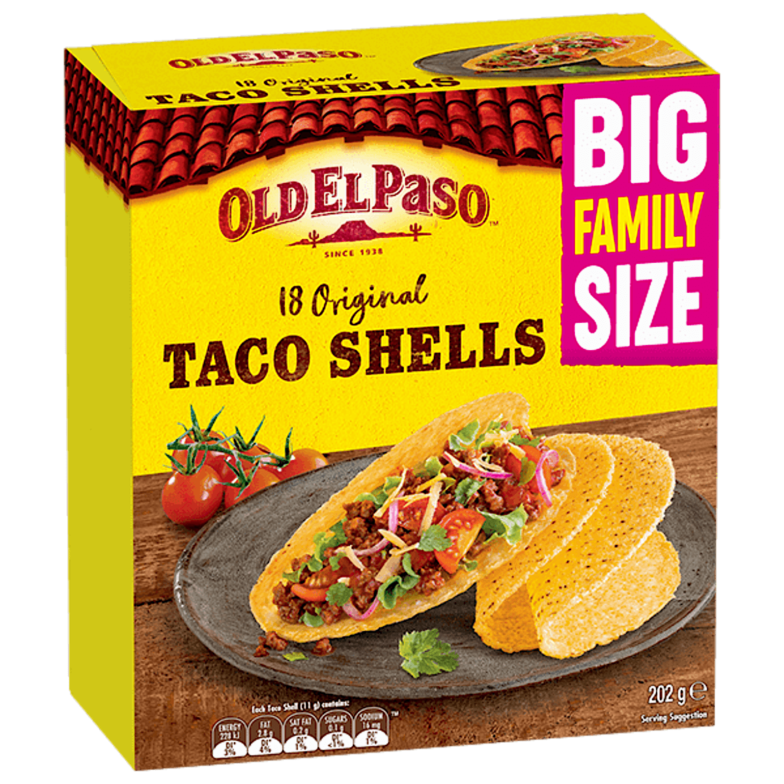 a family size pack of Old El Paso's 18 original taco shells (202g)